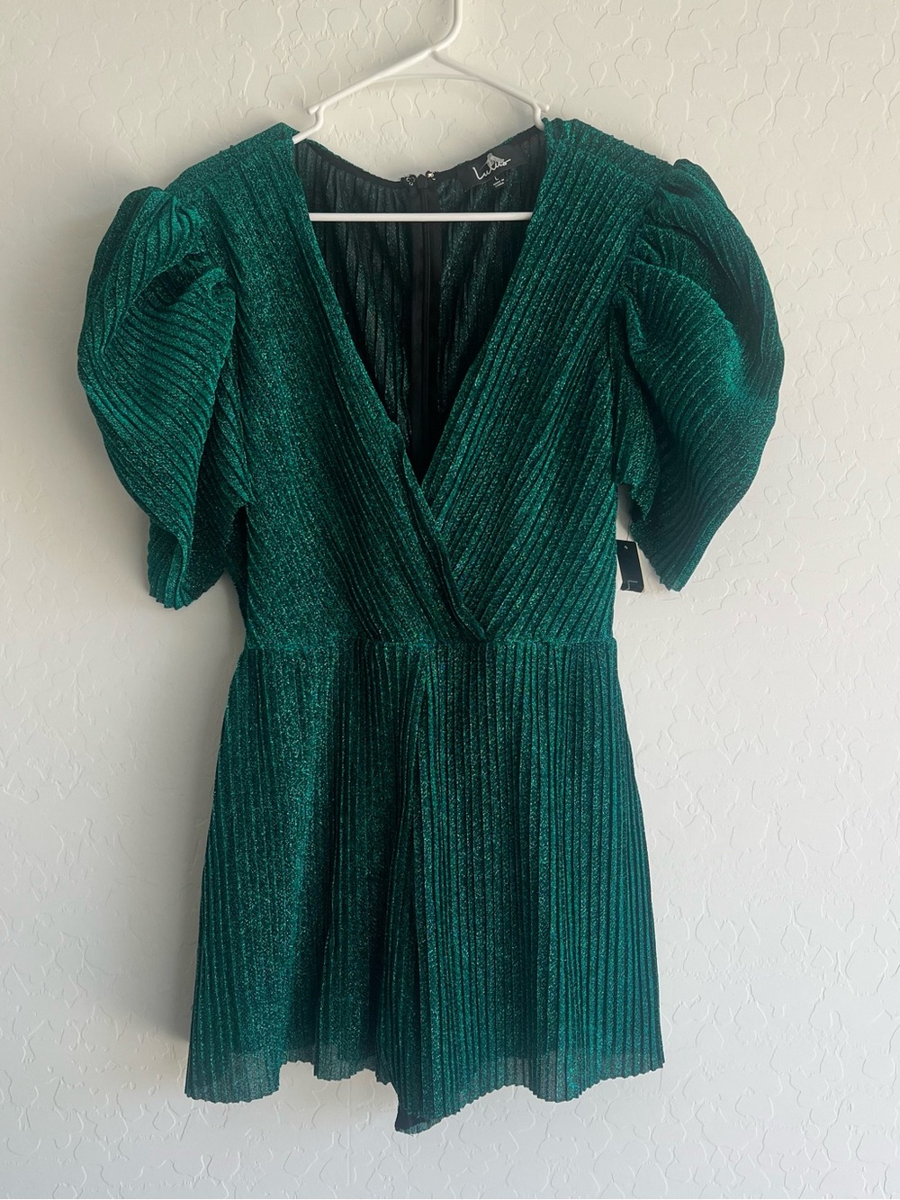 Lulu's Shimmering Metallic Green Romper